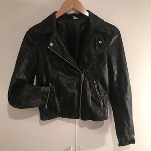 Leather biker jacket divided double breasted Sz 4